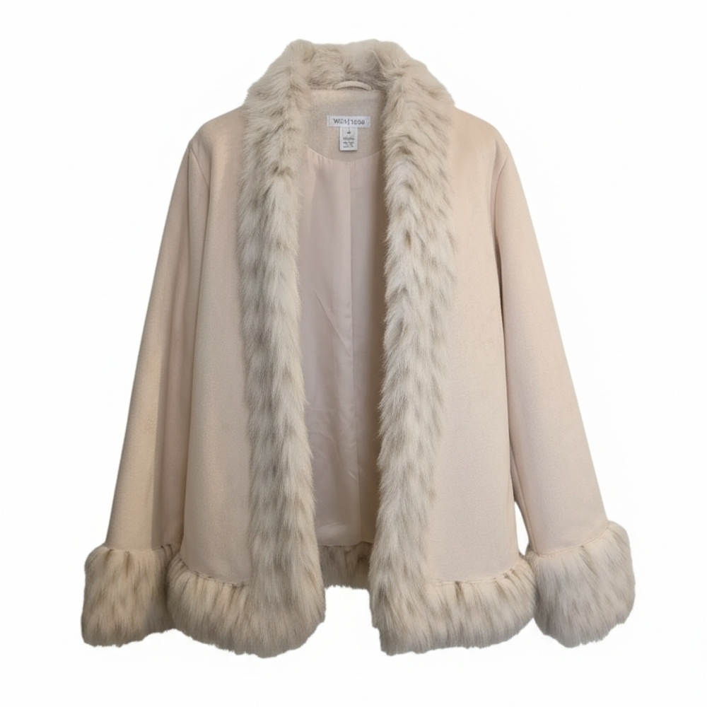 White House Black Market Beige Teddy Jacket with Faux Fur